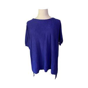 Eileen Fisher Organic Linen Cotton Knit Top XL Blue Short Sleeve Blouse VGUC